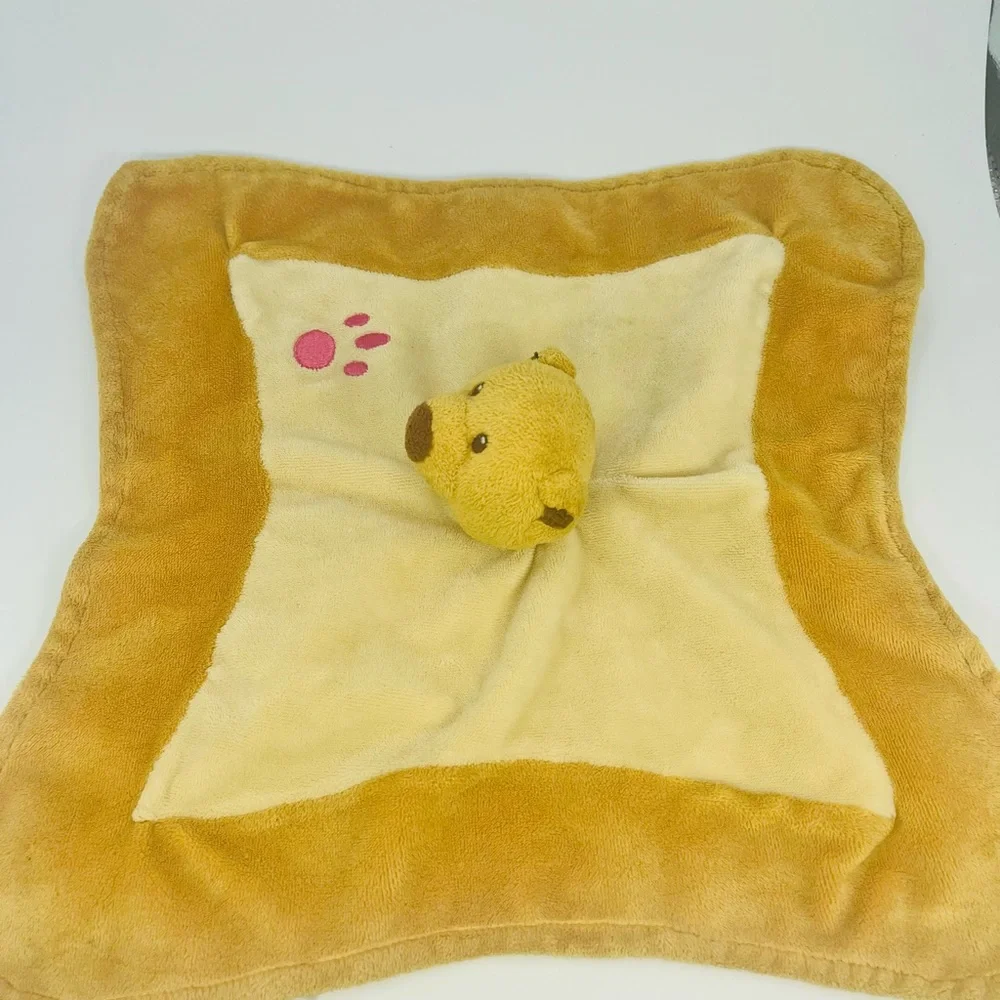 Teddy Bear Lovey Baby Security Blanket Light Brown Paw Print 10.5” Plush Soother